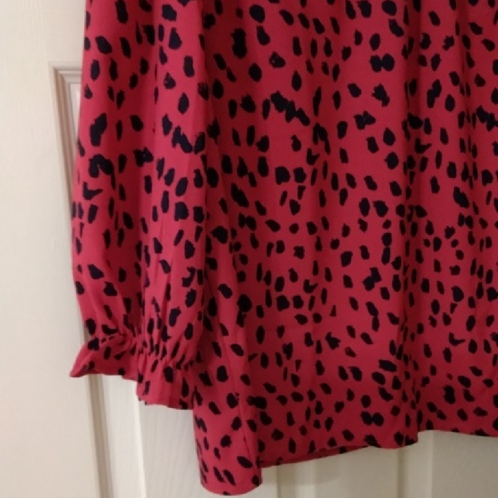 Red Black Leopard Print Long Sleeve Blouse - Picture 3 of 8